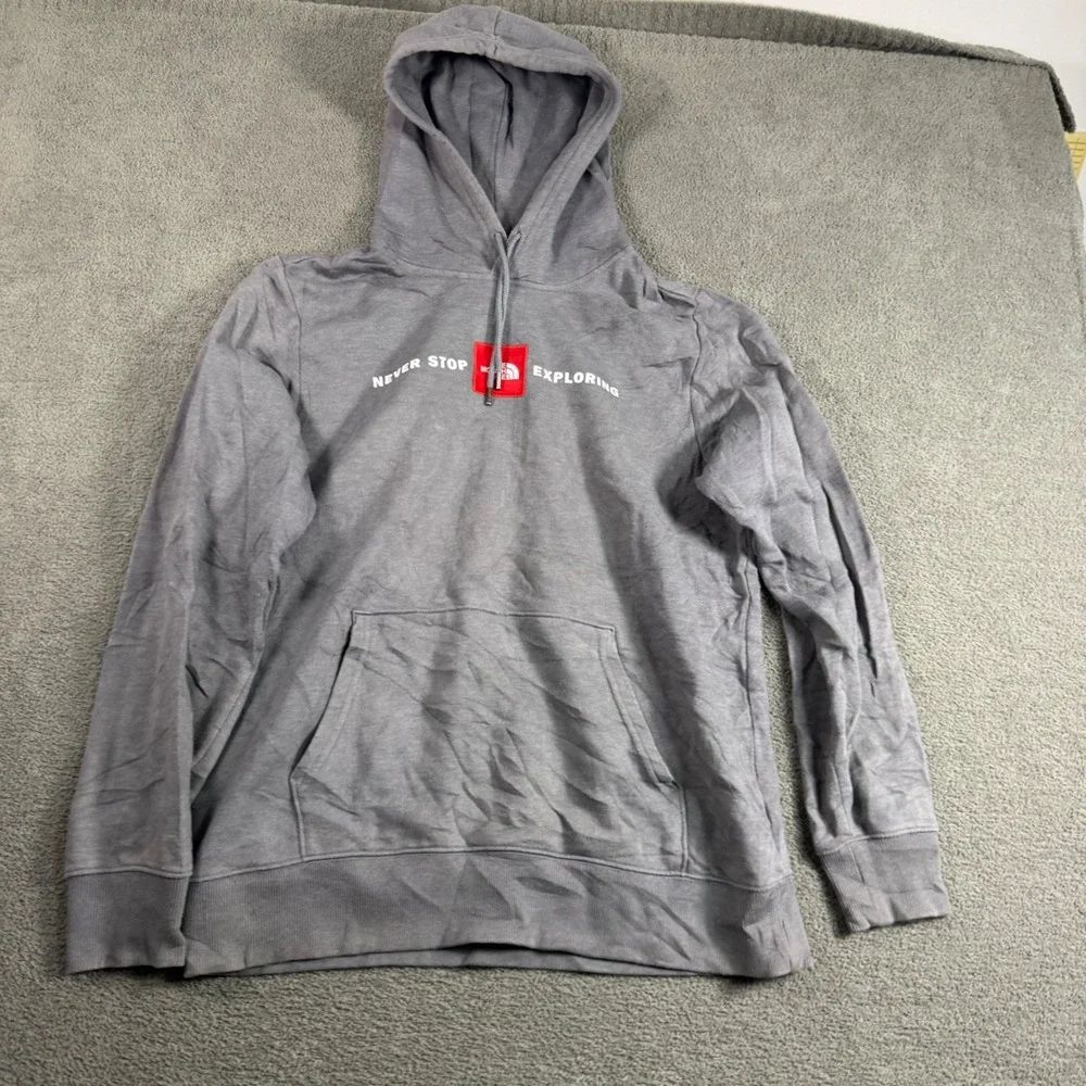 The North Face Mens Never Stop Exploring Red Box Logo Hoodie Grey Large